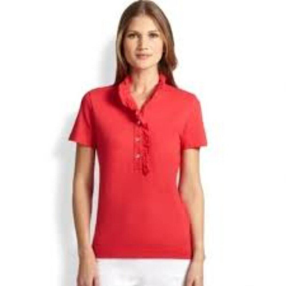 TORY BURCH MOCK NECK ORANGE RUFFLE TOP SIZE SMALL 1299